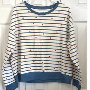 Pact Organic NWT Striped Scattered Hearts Fleece Lined Slouchy Sweatshirt Large